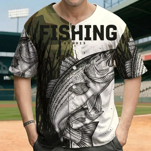 Striped Bass FISHING Text Camouflage Reeds - Fishing Lover Gift Baseball Jersey