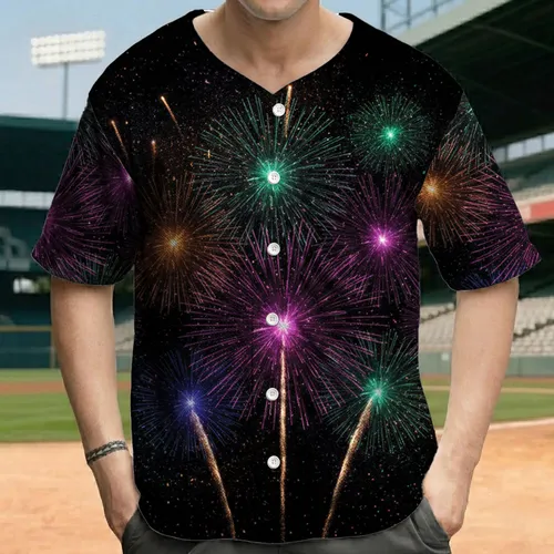 Fireworks Bursts Light Trails Sparks Night Sky - Independence Day Celebration Gift Baseball Jersey