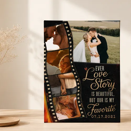 Personalized Film Strip Photo Canvas, Custom Couple Wall Art, Anniversary Gift For Him Her, Love Story Valentines Gift