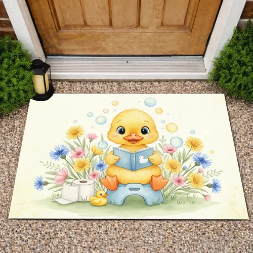 Duckling Potty Training Wildflowers - Bathroom Decor Gift for Toddlers Doormat