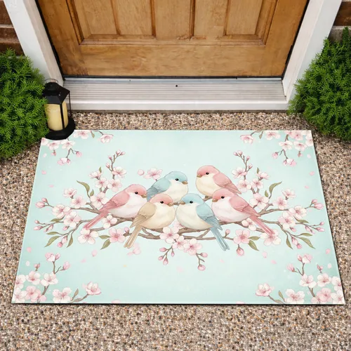 Fluffy Songbirds Cherry Blossom Branches - Bird Lover Home Decor Gift Doormat