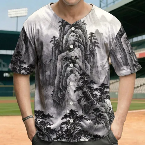 Towering Craggy Mountains Ethereal Mist Pine Trees Landscape - Nature Lover Gift Baseball Jersey