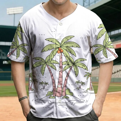 Palm Tree Island Clusters Coastal Scene - Tropical Vacation Travel Essential Baseball Jersey