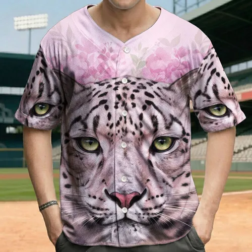 Snow Leopard Face Pink Purple Floral - Wildlife Lover Gift Baseball Jersey