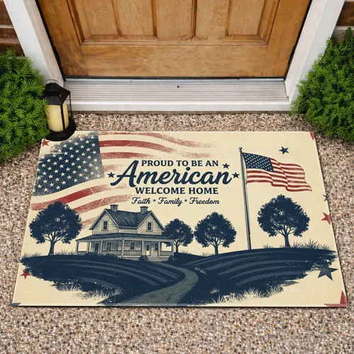 American Farmhouse Flag Welcome Home Faith Freedom - Patriotic Home Decor Doormat