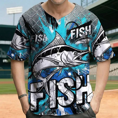 Aggressive Marlin Fishing Hooks Distressed FISH - Fisherman Lifestyle Gift Baseball Jersey