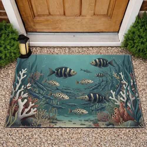 Diverse Fish Coral Kelp Starfish Ocean Scene - Ocean Lover Home Decor Gift Doormat