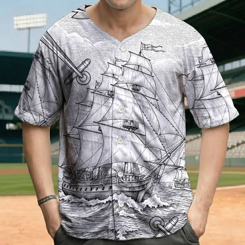 Majestic Tall Ship Sailing Ships Turbulent Seas Nautical Anchors - Ocean Adventure Gift Baseball Jersey