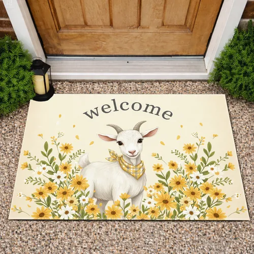 Goat Wildflower Meadow Welcome Sign - Rustic Farmhouse Home Decor Gift Doormat