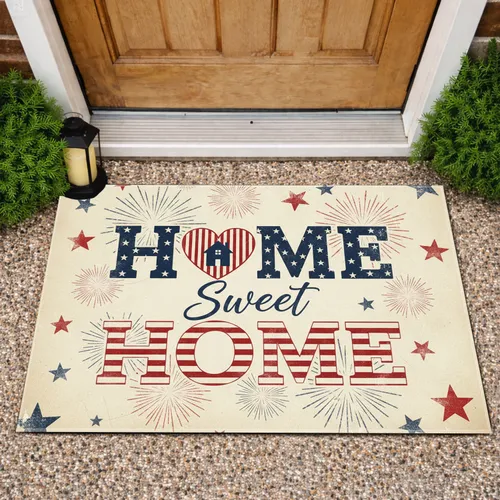 HOME Sweet HOME Heart O Patriotic Fireworks - Independence Day Gift for Veterans Doormat