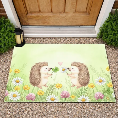 Hedgehogs Clover Daisy Meadow - Home Decor Gift for Wildlife Lover Doormat