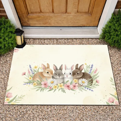 Baby Bunnies Spring Wildflowers - Spring Home Decor Gift for Bunny Lover Doormat