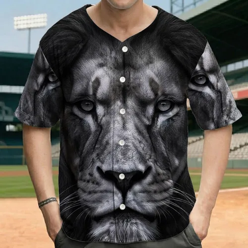 Majestic Fierce Lion Face, Piercing Light Grey Eyes, Powerful Jaw - Wildlife Lover Gift Baseball Jersey
