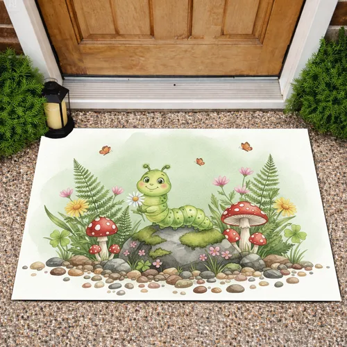 Caterpillar Daisy Toadstool Garden - Home Decor Gift for Garden Lover Doormat
