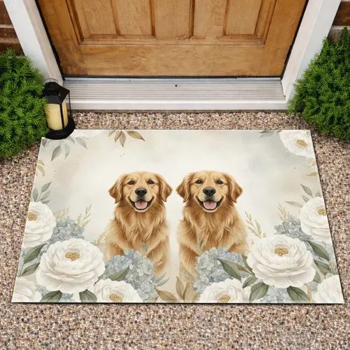 Golden Retriever Peony Hydrangea Floral - Home Decor Gift for Dog Lovers Doormat