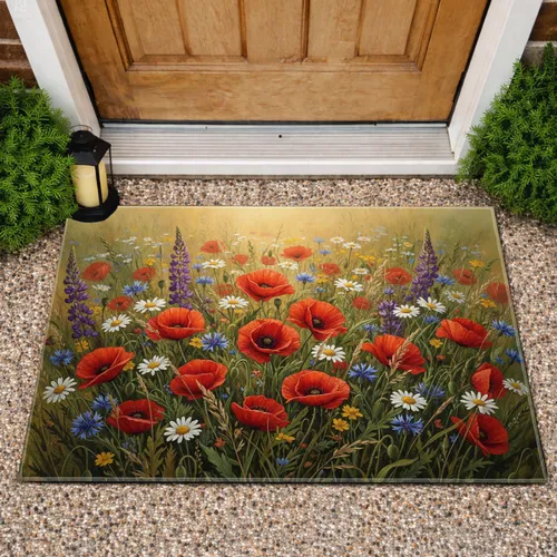 Red Poppies Wildflower Meadow - Home Decor Gift for Garden Lover Doormat