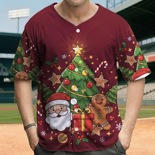 Christmas Tree Santa Gingerbread Gift Box Merry Christmas Occasion Baseball Jersey