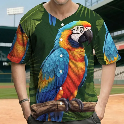 Macaw Parrot on Branch Tropical Hibiscus Palm - Wildlife Lover Gift for Parrot Lover Baseball Jersey