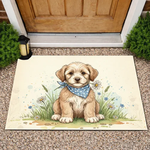 Shaggy Puppy Daisy Bandana Wildflowers - Home Decor Gift for Dog Lovers Doormat