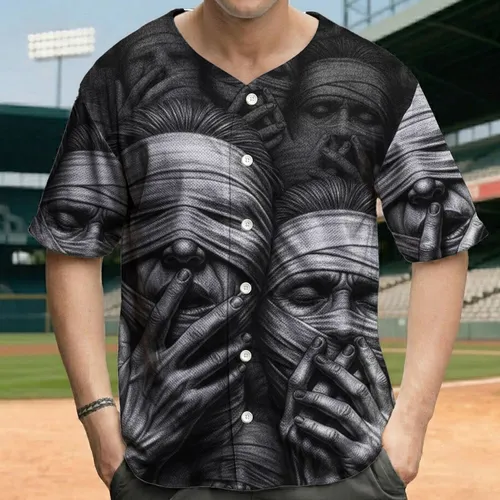Distressed Bandaged Silenced Faces Ghostly Figures - Mystery Lover Gift Baseball Jersey
