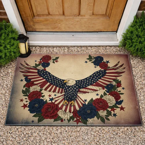 Bald Eagle American Flag Independence Day Gift for Veterans Doormat