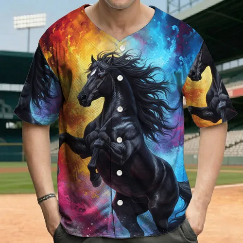 Muscular Black Horse Swirling Energy - Wildlife Lover Gift Baseball Jersey