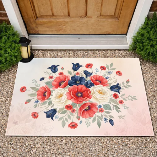 Patriotic Floral Field Red White Blue - Independence Day Home Decor Gift Doormat