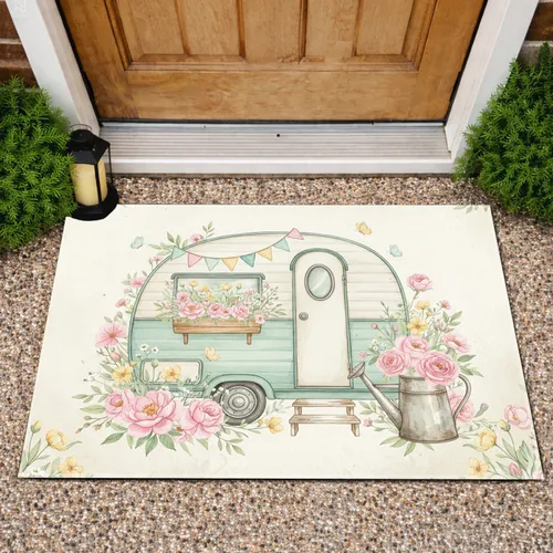 Vintage Camper Wildflower Garden - Farmhouse Home Decor Gift Doormat