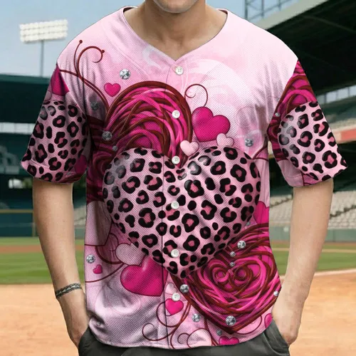 Leopard Heart Swirling Hearts Gemstone Accents - Valentine's Day Gift Baseball Jersey