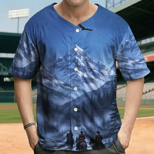 Native American Riders Snowy Mountains Eagle Starry Sky - Outdoor Adventure Gift Baseball Jersey