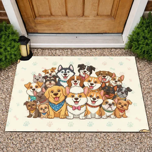Friendly Diverse Dog Breeds Paw Print Home Decor Gift for Dog Lover Doormat