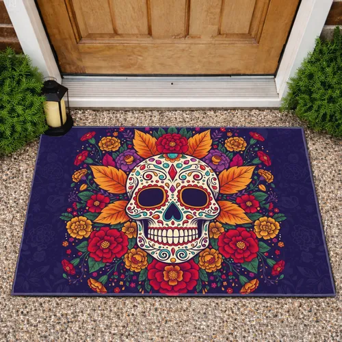 Calavera Marigold Flower - Día de los Muertos Home Decor Gift Doormat