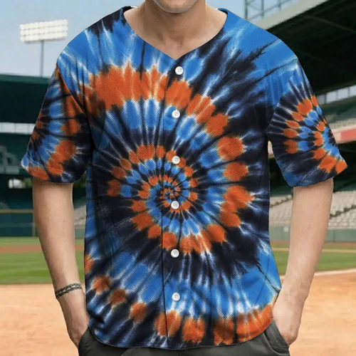 Orange Black Center Tie-Dye Spiral Swirl Organic Streaks Patches - Everyday Lifestyle Gift Baseball Jersey