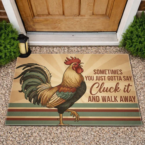Aged Rooster Cluck It Quote - Rustic Farmhouse Home Decor Gift Doormat