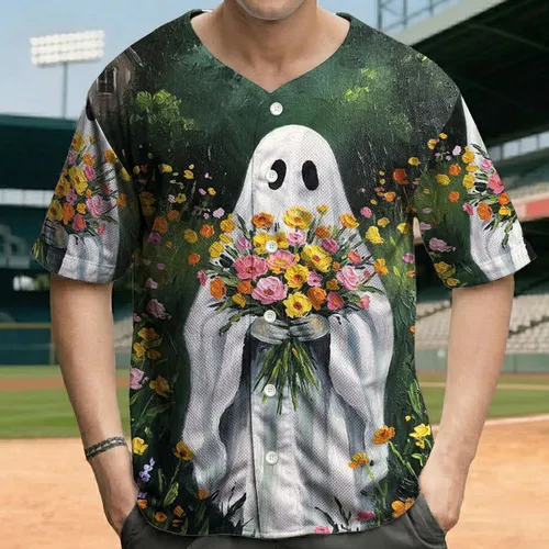 Ghost Figure Flower Bouquet Rustic Wild Garden - Halloween Party Gift for Ghost Lovers Baseball Jersey