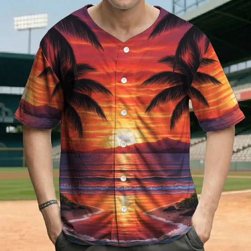 Tropical Sunset Palm Tree Beach Ocean Scene - Summer Vacation Beach Lover Gift Baseball Jersey