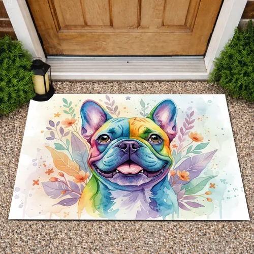Multi-Color French Bulldog Botanical - Home Decor Gift for Dog Lover Doormat