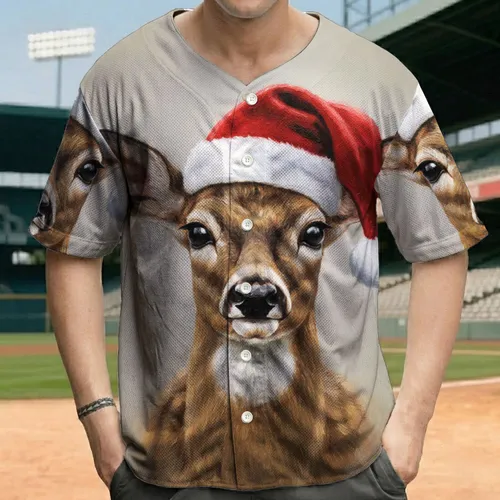 Deer With Santa Hat - Christmas Holiday Gift For Wildlife Lover Baseball Jersey