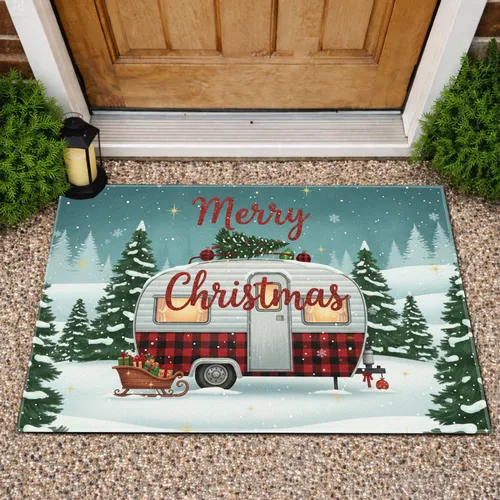 Travel Trailer Camper Merry Christmas - Farmhouse Christmas Decor Doormat