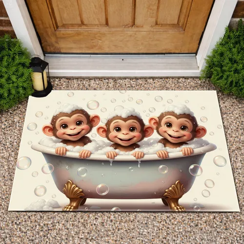 Baby Monkeys Bathtub Soap Suds - Home Decor Gift for Kids Room Doormat
