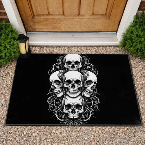 Gothic Human Skulls Thorny Vines Skeletal Leaf - Home Decor Gift Doormat
