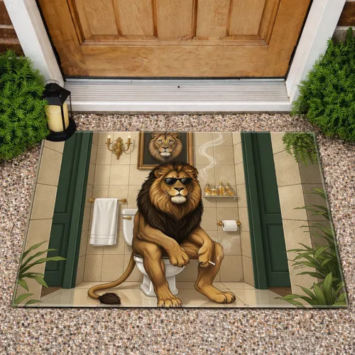 Smoking Lion Sunglasses Toilet Bathroom - Home Decor Gift for Lion Lover Doormat