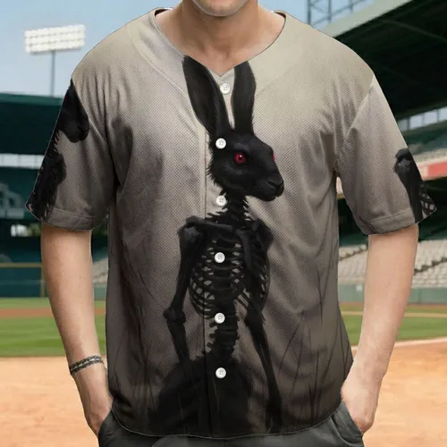 Skeletal Black Rabbit Exposed Rib Cage Dark Grass Sky - Halloween Party Gift Baseball Jersey