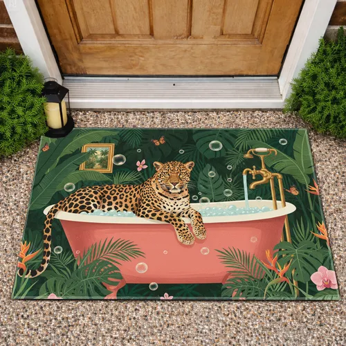 Spotted Leopard Clawfoot Bathtub Tropical Jungle - Home Decor Gift for Leopard Lover Doormat
