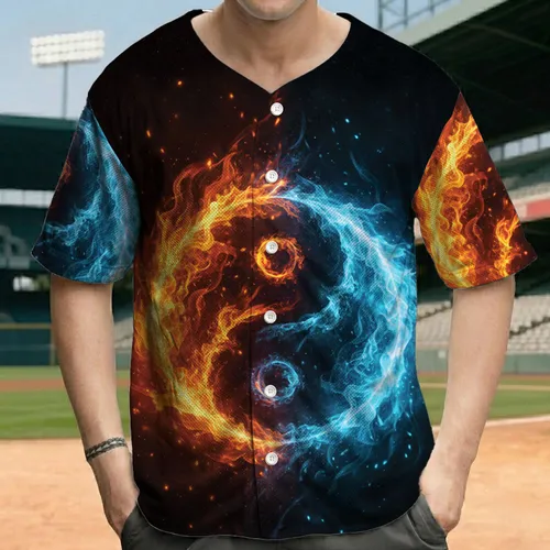 Flames Sparks Embers Fire Ice Yin Yang Symbol - Energy Lifestyle Gift for Energy Seeker Baseball Jersey
