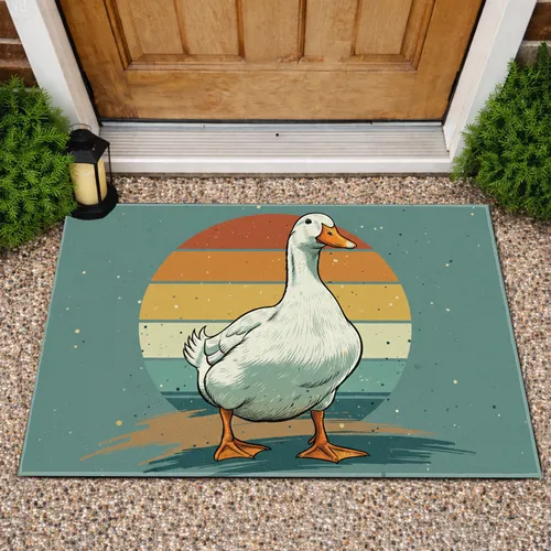 White Duck Orange Teal Stripes - Home Decor Gift for Duck Lover Doormat