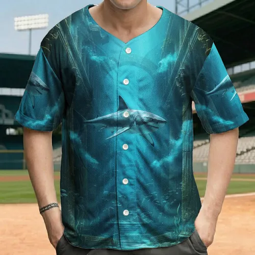 Majestic Shark Sunken City Ancient Hall Ruins Marine Flora - Wildlife Ocean Lover Gift Baseball Jersey