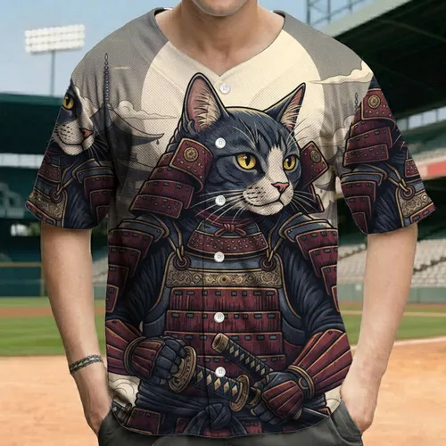 Vigilant Samurai Cat Katana Japanese Pagodas - Warrior Spirit Gift Baseball Jersey