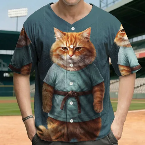 Contemplative Ginger Cat Teal T-Shirt Belt - Pet Lover Gift Baseball Jersey