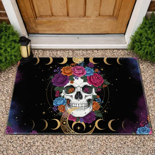Anatomical Skull Roses Moon Phases Night Sky Celestial - Home Decor Gift Doormat